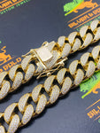 Miami Gold Cuban link with Diamond Clasp Necklace 14mm