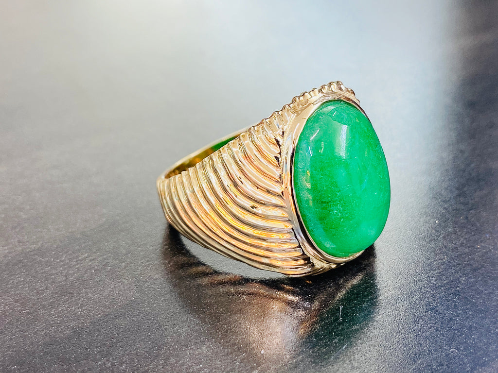 Vintage Men's Oval Green Jade Ring with Dragon Design in 14k Rose Gold |  eBay