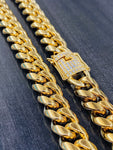 Men’s 14mm Miami Gold Cuban link with Diamond Clasp Necklace High Quality Jewelry